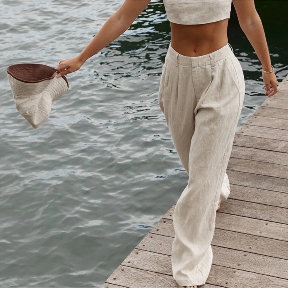 DISSH Norah Flax Natural Linen Pants Wide Leg - Picture 11 of 15